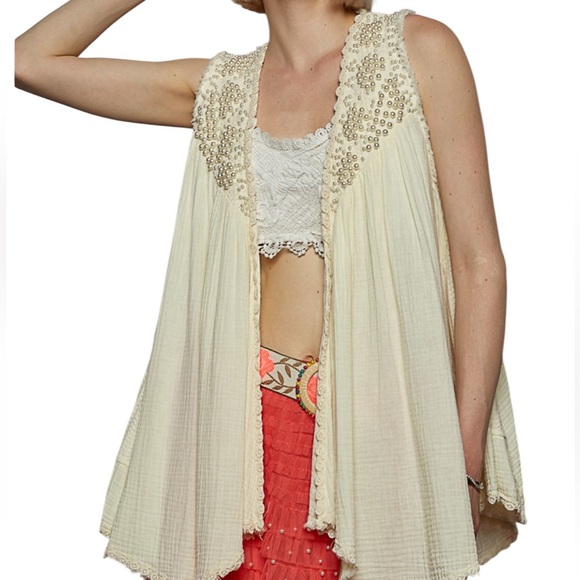 POL Jackets & Blazers - POL Cream Embellished Boho Vest